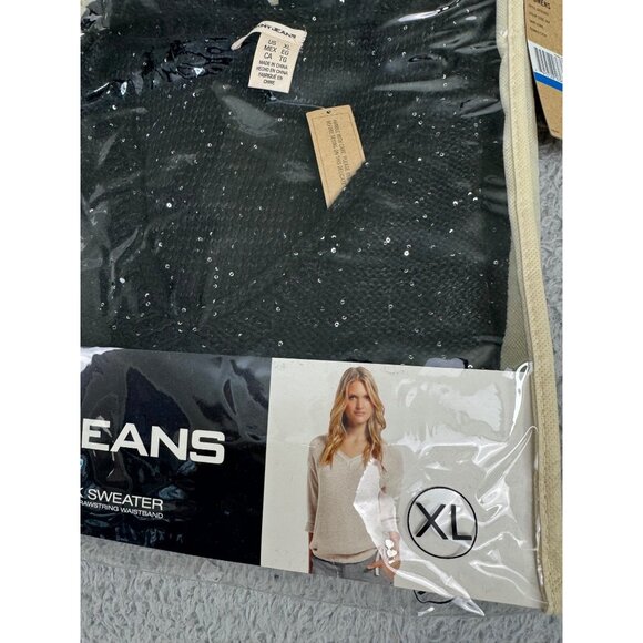 DKNY Jeans Womens XL Sequin V-Neck Sweater Black Light Soft Comfortable - Picture 11 of 14